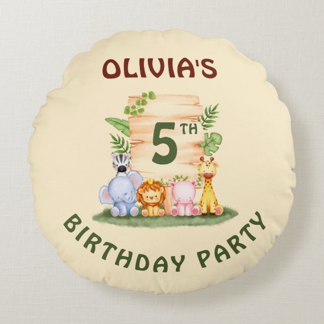 Savannah giraffe lion hippo zebra elephant  round pillow (Front)