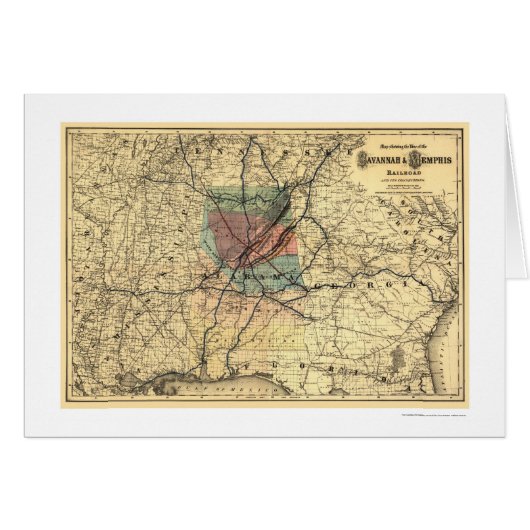 Savannah & Memphis Railroad Map 1872 Cards (Front Horizontal)