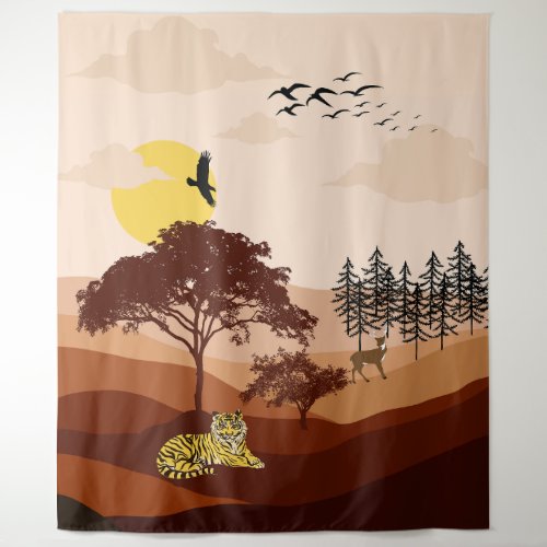 Savannah Nature Landscape Sunset Art Tapestry