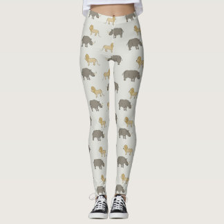 Savannah pattern with lions and rhinos leggings