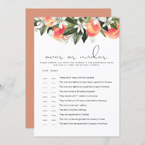 SAVANNAH Peach Over Under Baby Shower Game Card