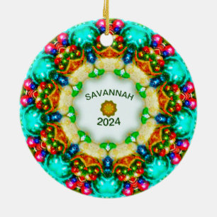 SAVANNAH~ Personalized Fractal Christmas Designs ~ Ceramic Ornament