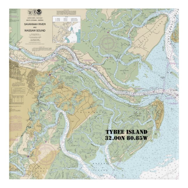 Savannah River and Wassaw Sound - Nautical Chart Acrylic Print (Front)