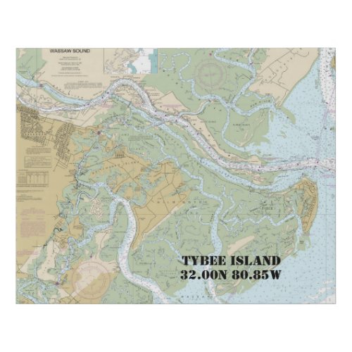 Savannah River and Wassaw Sound _ Nautical Chart Faux Canvas Print