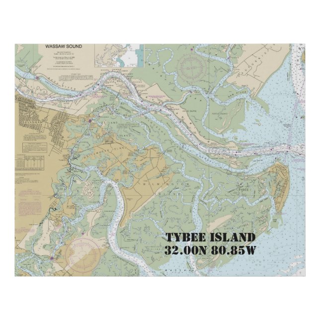 Savannah River and Wassaw Sound - Nautical Chart Faux Canvas Print (Front)