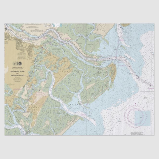 Savannah River and Wassaw Sound Nautical Chart Tissue Paper (Front)
