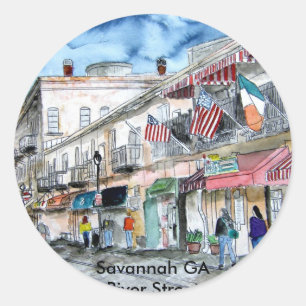 savannah river georgia river street cityscape art classic round sticker