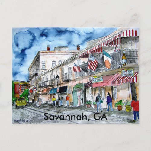 SAVANNAH river street painting post card GA Postcard