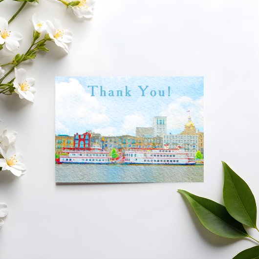 Savannah River Street Scenery Watercolor Thank You