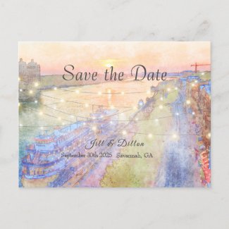 Savannah River Sunset Watercolor Wedding