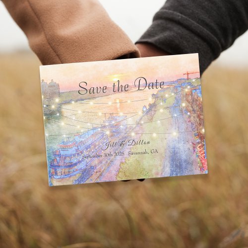 Savannah River Sunset Watercolor Wedding Announcement Postcard