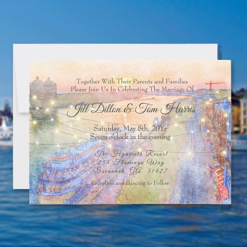 Savannah River Sunset Watercolor Wedding Invitation