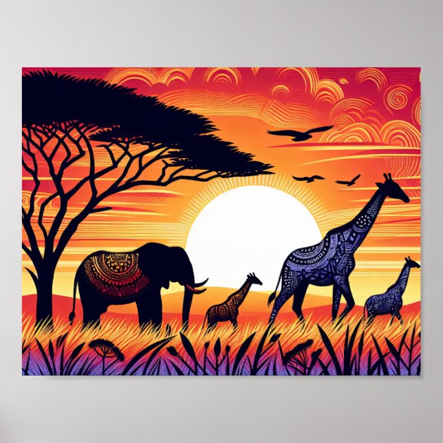 Savannah Silhouettes: A Sunset Serenade Poster (Front)