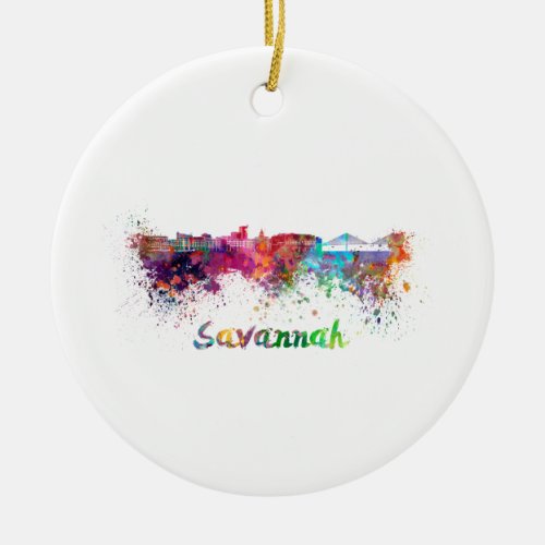 Savannah skyline in watercolor ceramic ornament