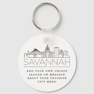 Savannah Stylized Skyline Custom Slogan Keychain