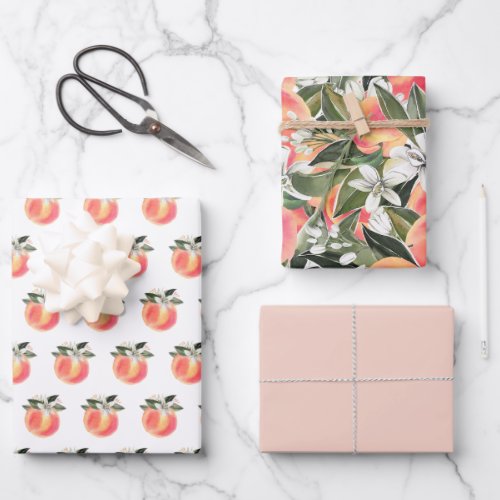 SAVANNAH Sweet Georgia Peach White Floral Wrapping Paper Sheets