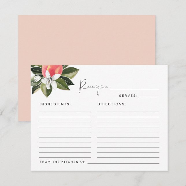 SAVANNAH Sweet Peach Bridal Shower Recipe Card (Front/Back)