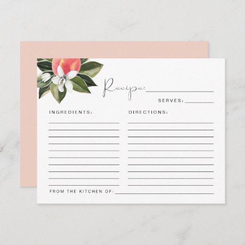 SAVANNAH Sweet Peach Bridal Shower Recipe Card