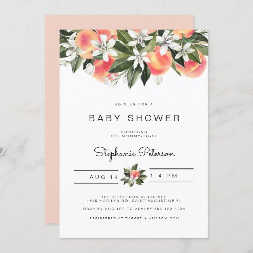 Savannah _ Watercolor Peach Baby Shower Invitation