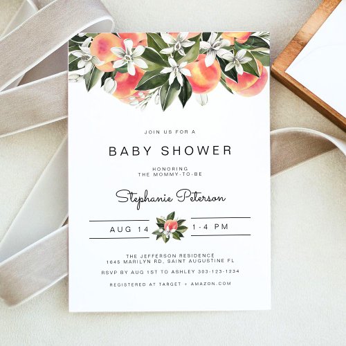 SAVANNAH Watercolor Peach Baby Shower Invitation