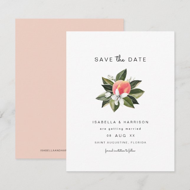 Savannah - Watercolor Peach Floral Save Date Invitation (Front/Back)