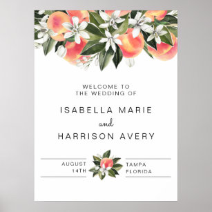Savannah - Watercolor Peaches Botanical Welcome Poster
