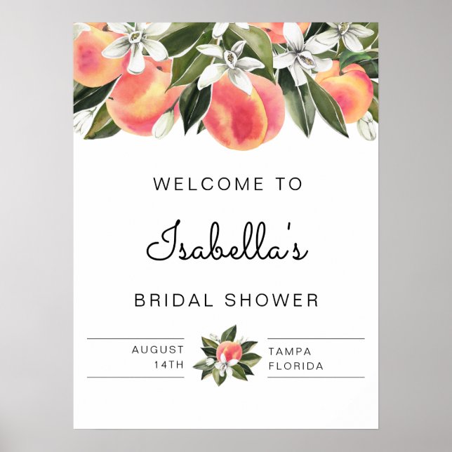 Savannah - Watercolor Peaches Bridal Shower Poster (Front)
