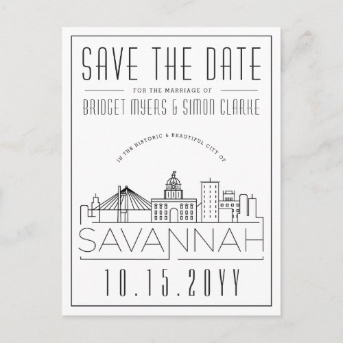 Savannah Wedding  Stylized Skyline Save the Date Postcard