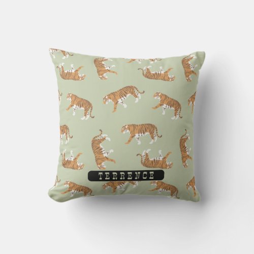 Savannah Wild Tiger Pattern  Personalized Name Outdoor Pillow