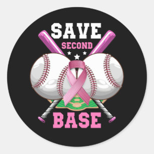 Save 2nd Base Baseball Breast Cancer Awareness Pin Classic Round Sticker