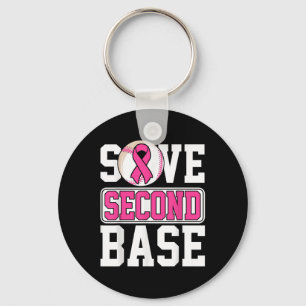 Save 2nd Base Baseball Player Breast Cancer Awaren Keychain