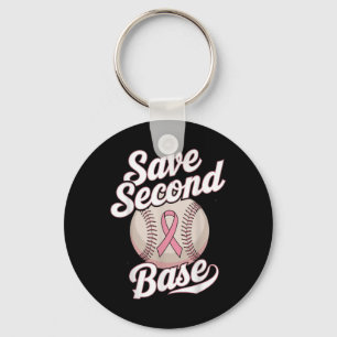 Save 2nd Base Baseball Player Breast Cancer Awaren Keychain