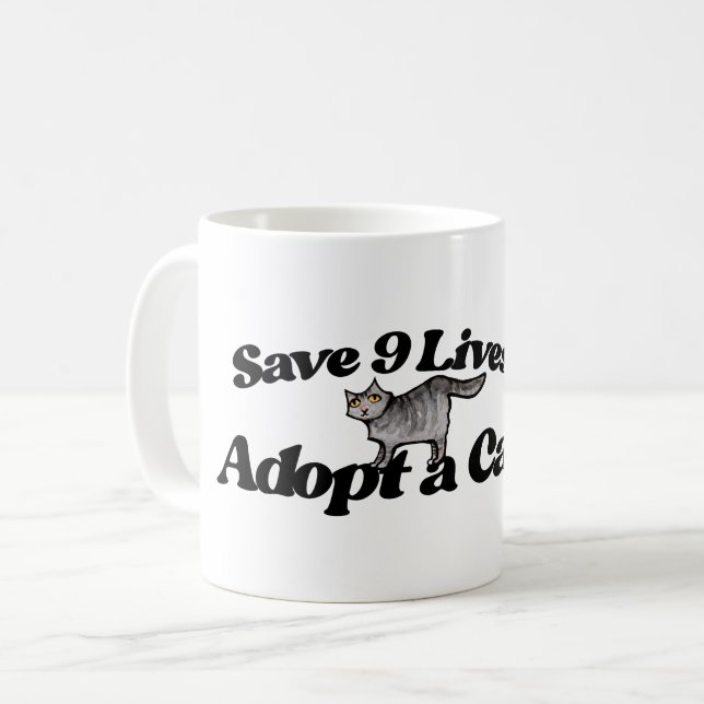 Save 9 Lives Adopt a Cat Coffee Mug (Front Left)