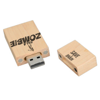 Save a brain Kill a zombie Wood USB Flash Drive