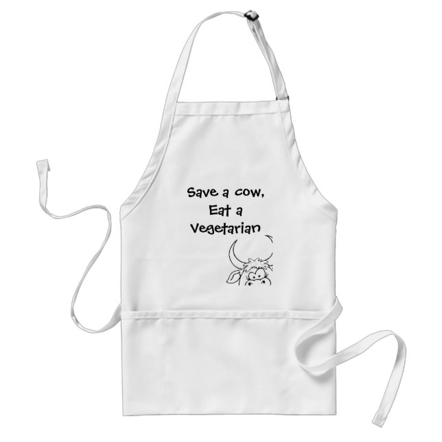 Save a cow, eat a vegetarian adult apron (Front)