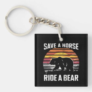 Save A Horse Ride A Bear Gay Pride Bear Community Keychain