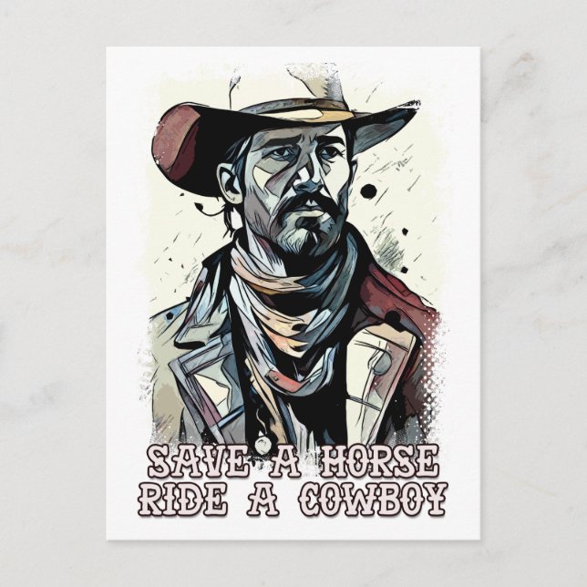 Save a Horse Ride a Cowboy Funny Western Sayings Postcard (Front)