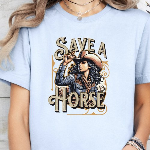 Save A Horse Ride a Cowboy Girl Boss Pink T_Shirt