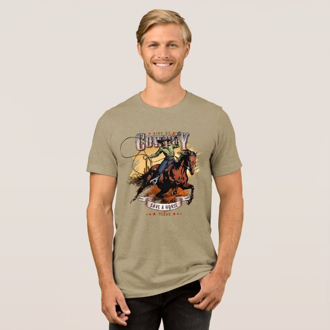 Save A Horse; Ride A Cowboy | Men Tri-Blend Shirt (Front Full)