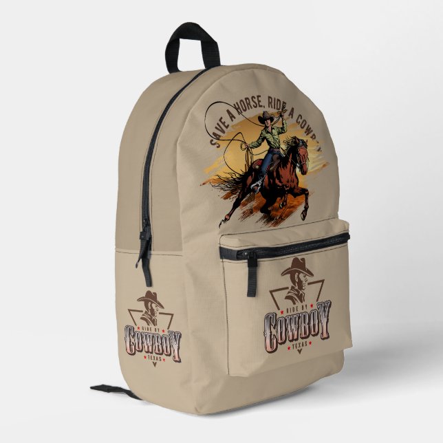 Save A Horse; Ride A Cowboy |  Printed Backpack (Back Corner Left)