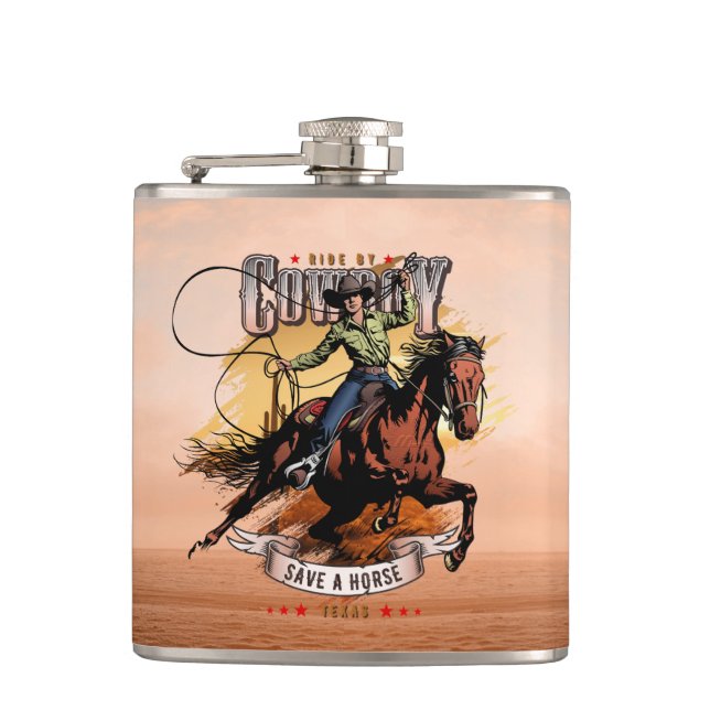 Save A Horse; Ride A Cowboy | Vinyl Wrapped Flask (Front)