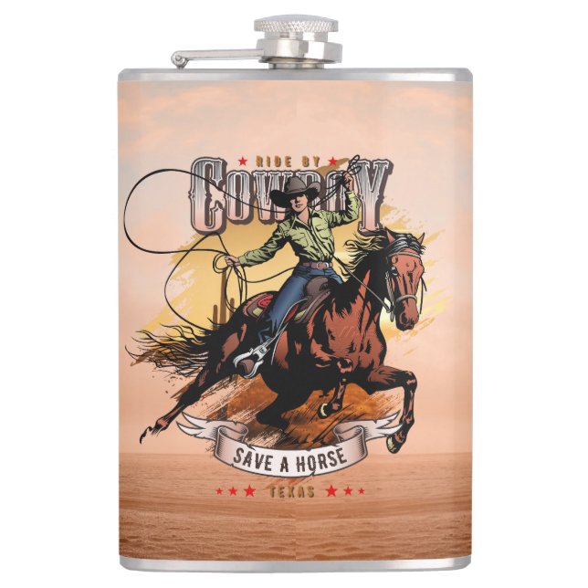 Save A Horse; Ride A Cowboy | Vinyl Wrapped Flask (Front)