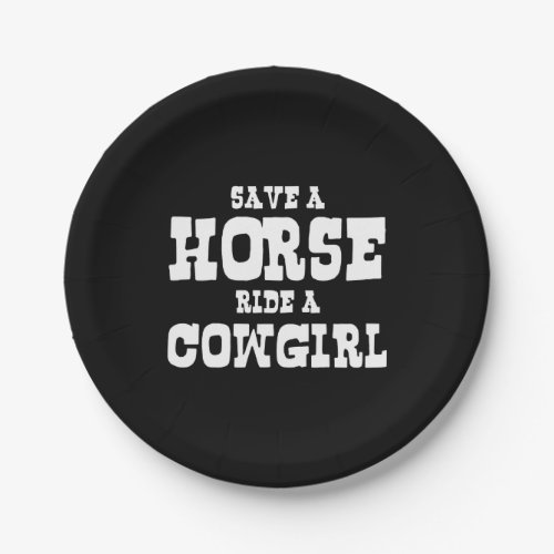 SAVE A HORSE RIDE A COWGIRL BUTTON PAPER PLATES