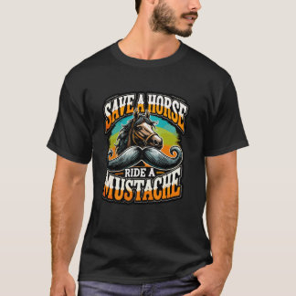Save a Horse Ride a Mustache Statment Hairy Facial T-Shirt