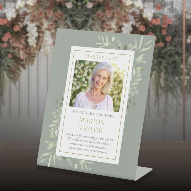 Save A Seat Mother Of Bride Photo Greenery Wedding Pedestal Sign (Save A Seat Mother Of Bride Photo Greenery Wedding Pedestal Sign)
