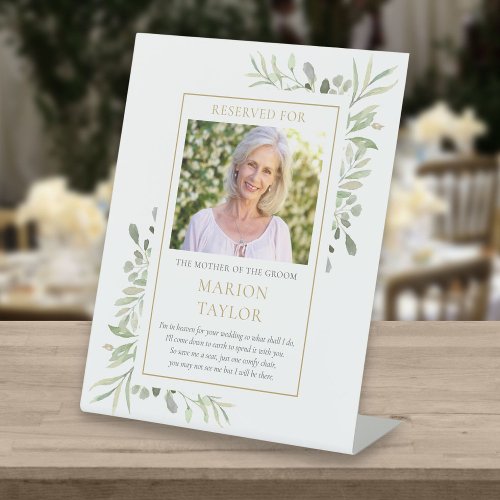 Save A Seat Mother Of Groom Photo Greenery Wedding Pedestal Sign