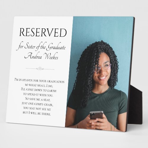 Save A Seat Sister of Graduate Photo Memorial Plaque