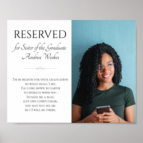 Save A Seat Sister of Graduate Photo Memorial Poster