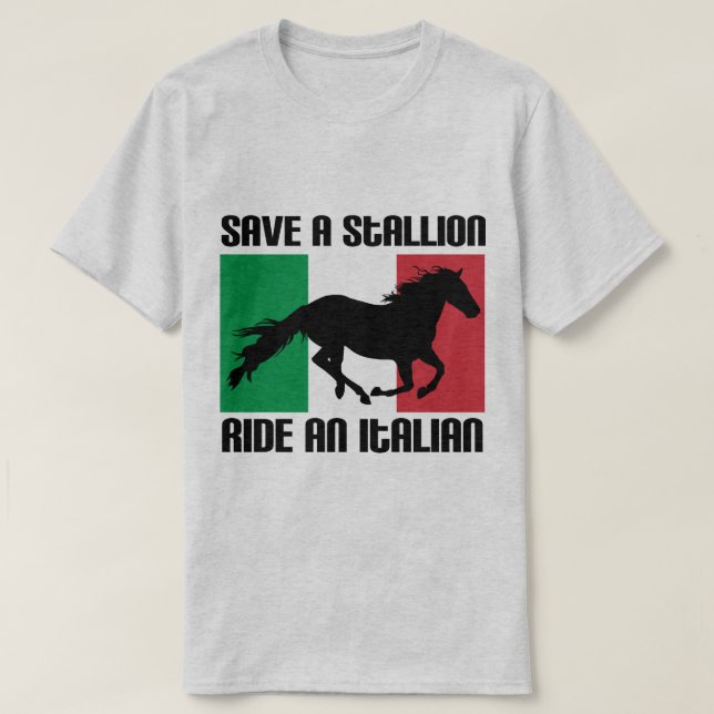 Save a Stallion Ride an Italian Flag Funny T-Shirt (Design Front)
