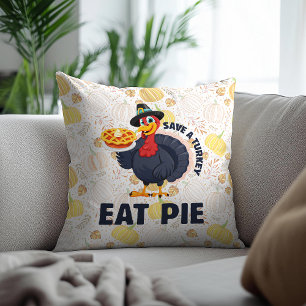 Save A Turkey Eat Pie Funny Happy Thanksgiving Throw Pillow